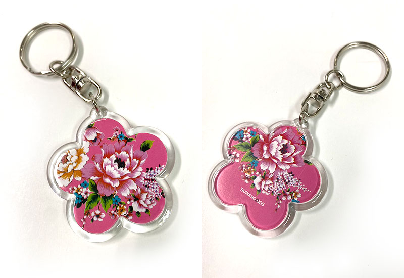 台灣花布 方型壓克力鑰匙圈-粉紅色